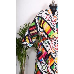 Abrigo Boho Kantha Hecho a Mano Chaqueta de Kimono de Algodón Acolchada Única Rebeca de Kantha India Colorida Cárdigan de Punto Largo para Mujer - Product Image 3