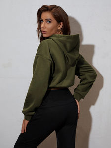 Sudadera con capucha corta con cremallera completa y lavado ácido de algodón 100% para mujer, jersey de gran tamaño de alta calidad, logotipo personalizado, transpirable, peso pesado - Product Image 2