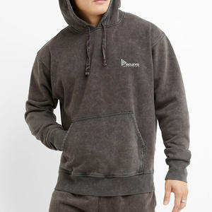 Sweat à capuche surdimensionné noir de haute qualité pour hommes Streetwear lavage à l'acide broderie en détresse 100% coton vêtements pour tous - Product Image 1