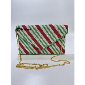 Women's Designer Wedding Party Handbag Gold White Beaded Clutch Magnetic Closure Shoulder/<b>Chain</b>/<b>Cross</b>-Body Strap Striped Elegant - Product Image 5