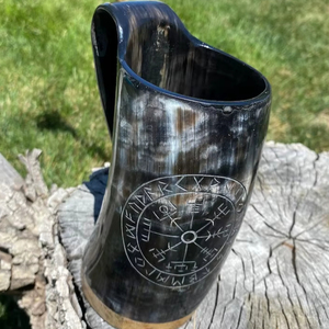 Corne à boire viking sculptée, nouveau design, best-seller, avec logo, authentique, sans fuites, fabriquée à la main en Inde, conforme aux normes alimentaires. - Product Image 1