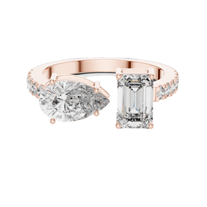 Anillo de Diamantes de Laboratorio con Corte Esmeralda y Pera de 2.10 CT, Doble Piedra Central, Claridad VVS-VS EF, Oro de 18K, 14K, 10K y Plata 925 - Product Image 3