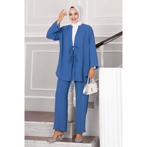 Front <b>Tie</b> Kimono Aerobin Hijab 2 Piece <b>Set</b> Indigo - Product Image 2