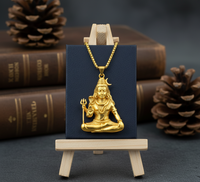 Collier en argent 925 plaqué or |   Pendentif géométrique vintage Shiva |   Cadeau unisexe pour la tenue quotidienne bouddhiste