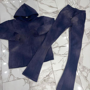 Sweats à capuche et pantalons évasés en coton éponge français personnalisés pour hommes survêtements de rue en hiver - Product Image 4