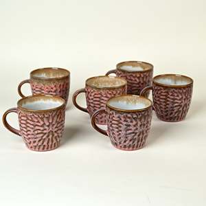 Dusty Rose Pink Ceramic Tea <b>Cup</b> <b>Set</b> of 6 Vintage Bohemian Elegant Design 200ml Capacity for Espresso As a Cute Gift - Product Image 2