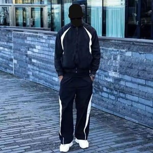 Survêtements en polyester personnalisés de haute qualité, veste et pantalon coupe-vent zippés en patchwork, ensembles de jogging, survêtements personnalisés - Product Image 2