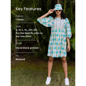 Vestido Midi de Algodón con Estampado Aloha - Vestido Casual con Mangas Abullonadas para Fiesta, Disponible en Tallas Grandes - Product Image 2