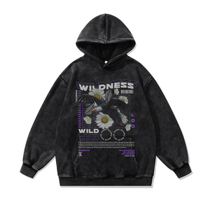 Sweat à capuche unisexe vintage en coton, effet vieilli, délavé à l'acide, imprimé, avec logo personnalisé, style décontracté, pour homme, motif anime - Product Image 5