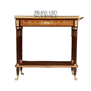 Chariot de service classique en bois massif avec incrustations décoratives et détails en laiton pour les intérieurs de luxe - Product Image 1