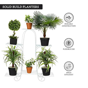 Support de jardinière en métal à plusieurs niveaux (ivoire, pour 6 jardinières) | Support de pot en métal pour plusieurs plantes | Intérieur/Extérieur | - Product Image 2