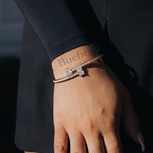 5Mm 18k Gold Plated 925 <b>Sterling</b> <b>Silver</b> Moissanite Emerald <b>Heart</b> Bangle <b>Bracelet</b> for Women Gifts Wholesale Jewelry - Product Image 2