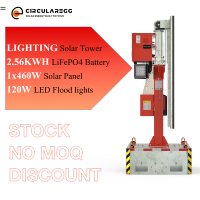 Tour d'éclairage solaire mobile en stock, étanche IP65, mât de 6 m de hauteur, base mobile pour travaux extérieurs