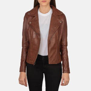 Genuine Leather Women's Jackets High Quality <b>Brown</b> Biker Jacket Wholesale Bomber Jackets Custom Logo Colors OEM Zipper 2025 - Product Image 1