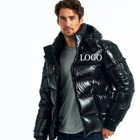 Veste matelassée noire brillante à capuche pour homme, fermeture éclair, doudoune d'hiver, coupe classique, vêtements de randonnée en plein air