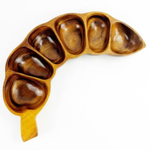 Plateau à feuilles en bois de bambou de forme et taille personnalisées Plateau en teck de qualité supérieure pour ustensiles de cuisine et vaisselle Présentoir d'assiettes - Product Image 1