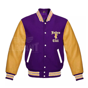2025 Custom Men's Baseball Letterman <b>Jacket</b> by Elegant Sports <b>Purple</b> Golden <b>Varsity</b> Design Canvas Fabric - Product Image 1