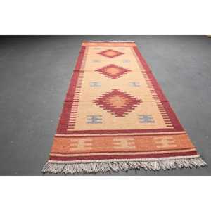 พรมวินเทจ, พรมวิ่งขนาด 2.6x6.6 ฟุต, พรมขนสัตว์สีแดงเบจ - Product Image 2