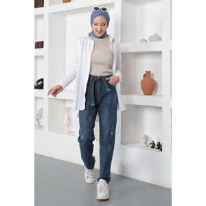 Jeans Casuales Estilo Boyfriend con Cinturón, Cómodos, de Spandex/Poliéster, Corte Midi - Product Image 3