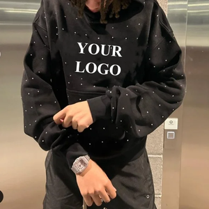 Streetwear Sun Fade Sudadera con capucha Heavyweight Logotipo personalizado Diamond Acid Wash Sudaderas con capucha cubiertas de diamantes de imitación para hombres - Product Image 2