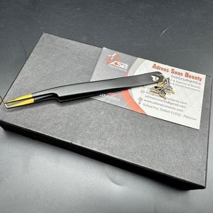 Pince à cils professionnelle en or noir à 90 degrés Logo personnalisé pince à cils papillon en acier inoxydable pince à épiler pince à cils - Product Image 3