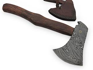 Hache en acier Damas de qualité industrielle, hachette de camping DIY avec applications de coupe, manche en bois - Product Image 4