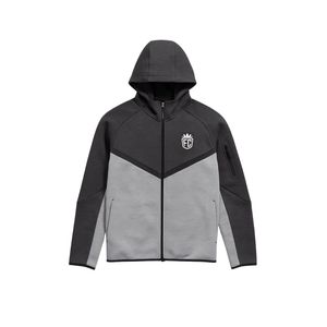 Veste à capuche zippée intégrale pour homme, en polaire technique, coupe-vent, couleur anthracite, légère, chaude, respirante, séchage rapide, broderie athlétique sur le devant - Product Image 1