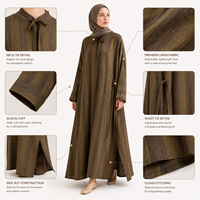 Robe maxi abaya rayée personnalisée |   Fabricant de vêtements modestes en mélange de lin léger et coupe ample pour les marques européennes