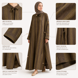 Custom Striped Abaya <strong>Maxi</strong> <strong>Dress</strong> | Lightweight <strong>Linen</strong> Blend Loose Fit Modest Wear Manufacturer for EU Brands - Product Image 3