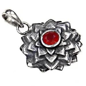 Collier pendentif fleur en argent 925 avec pierre précieuse grenat rouge plaqué rhodium, charme religieux, bijoux en platine - Product Image 2
