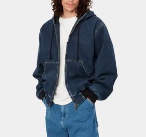OEM Unisex Đau Khổ Denim Vá Áo Tùy Chỉnh Người Đàn Ông Nặng Cắt Bông Rửa Sạch Denim Áo Thun Áo Hoodie Áo Khoác - Product Image 6