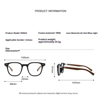 Gafas Ópticas Retro Redondas Cuadradas TR90 para Hombre y Mujer con Bisagras Metálicas, Patillas con Diseño de Madera y Protección Contra Luz Azul