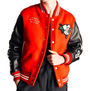 Chaqueta universitaria de béisbol con diseño/patrón de manga de cuero y bordado de chenilla personalizado al por mayor para hombre - Product Image 1