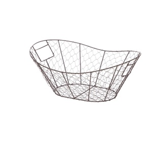 Farmhouse Round Chicken Wire Metal Storage <b>Basket</b> Vintage Style Iron Wire Fruit & Vegetable Tray Kitchen Organizer <b>With</b> <b>Handles</b> - Product Image 3