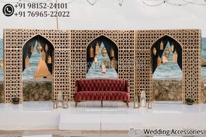 Imperial Arabian Night Theme Metal <b>Backdrop</b> Screens Elegant Muslim Nikah Stage Metal Arches Elegant Gold Finish Laser Cut <b>Frame</b> - Product Image 3