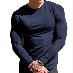 Camiseta Deportiva Ajustada para Hombre, 95% Algodón, 5% Elastano, Cuello Redondo, Dobladillo Curvo Extendido, para Gimnasio y Fitness, Venta al Por Mayor OEM - Product Image 1