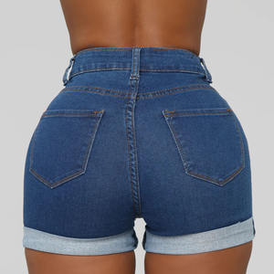 Shorts en jean vintage taille mi-haute pour femme, ourlet retroussé, coupe classique, poches avant, style décontracté, vêtement d'été - Product Image 5