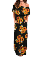 Robe longue d'été décontractée pour femme, à épaules dénudées, en tissu tissé, avec volants et poches, idéale pour la plage