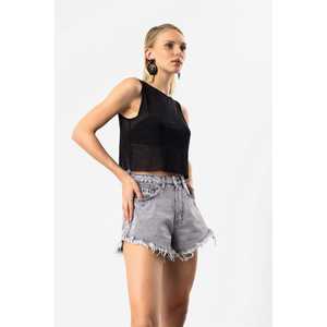 Top Corto de Tul sin Mangas para Mujer, Sexy, Casual, Ajustado, con Pedrería Brillante, Transpirable, Talla XL, Precio Económico - Product Image 1