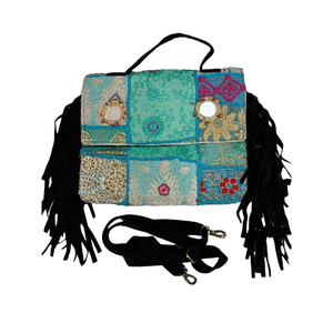 Handmade Girls Casual Satchel Tote <b>Patchwork</b> Leather Handbag Embroidery Decoration Flap Two Straps for Parties Beach Vacations - Product Image 1