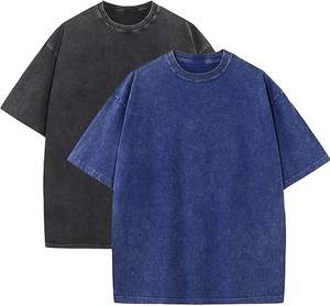 Camiseta clásica de gran tamaño con lavado ácido para hombre, ropa de moda Vintage holgada de calidad Premium, moda superior teñida lisa - Product Image 4