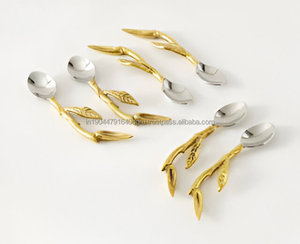Juego de cuchara de postre con mango de diseño de ramita dorada y plateada de lujo para bodas y fiestas - Product Image 2