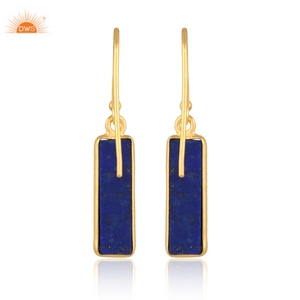 Dernière conception Boucles d'oreilles pendantes en argent sterling plaqué or 18 carats avec pierres précieuses en lapis-lazuli naturel Fabricant de bijoux fins Demi - Product Image 3