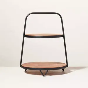 2 Tier Tableware Metal Serving Stand With Wooden Made Compartments Minimalist Size Storage Racks and <b>Shelving</b> <b>Units</b> Supplies - Product Image 1