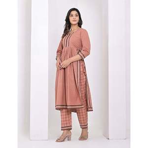 Peach Cotton Pant Set <b>Block</b> <b>Printed</b> Salwar Kameez - Product Image 4