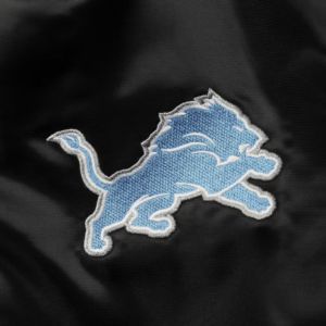 Veste de baseball universitaire en velours côtelé noir Detroit Lions Blackout pour homme, modèle Starter, personnalisable avec lettres d'équipe, entièrement boutonnée - Product Image 6