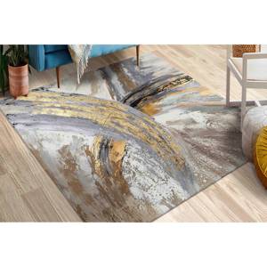 Alfombra Abstracta Gris Dorado: Alfombra Moderna con Diseño Artístico de Pinceladas, Alfombra Suave No Tejida - Product Image 3