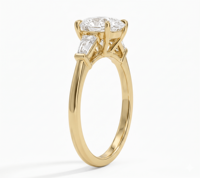 Bague de fiançailles classique pour femme en or plaqué 18K 14K avec diamant de laboratoire taille brillant rond et bande latérale à baguettes effilées