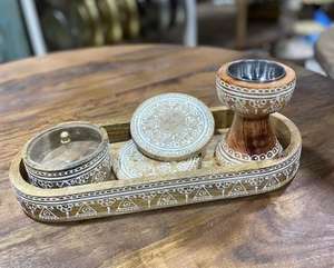 Brûleur d'encens en bois de santal au design créatif et moderne, pot de rangement gravé, Bakhoor Mubakhar islamique arabe, 12 pouces - Product Image 1