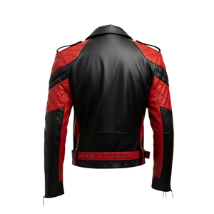 Chaqueta de motorista de piel de cordero roja y negra para hombre hecha a mano Slim Fit Solid OEM Service Finished - Product Image 4